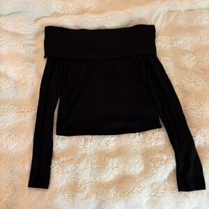 American Eagle Black Ribbed Off-Shoulder Crop Top